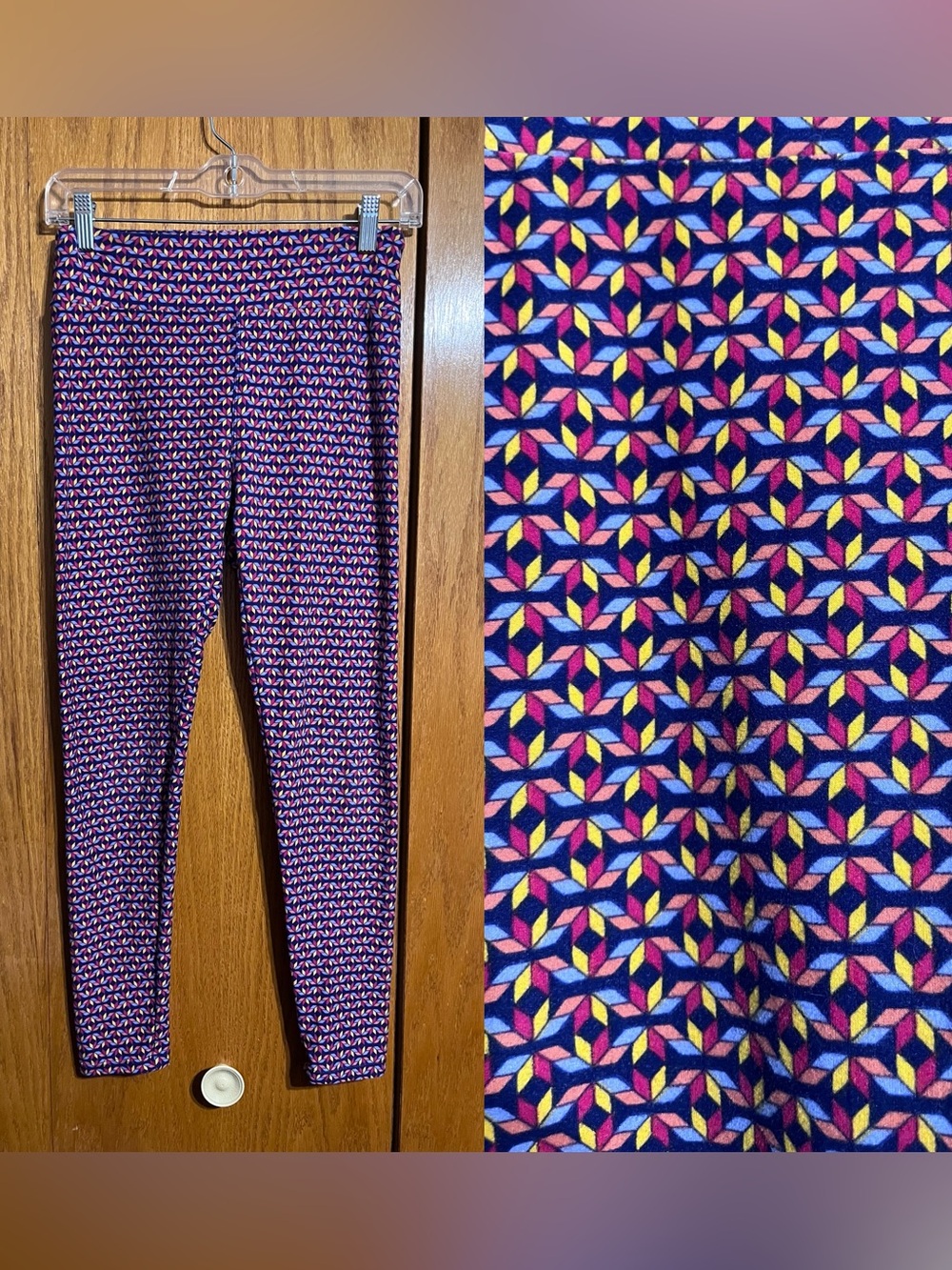 LuLaRoe Geometric Print Leggings — Navy with Pink & Yellow